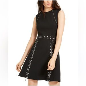 Michael Kors Dress Black With Metal Studs And Zipper Details Size XS